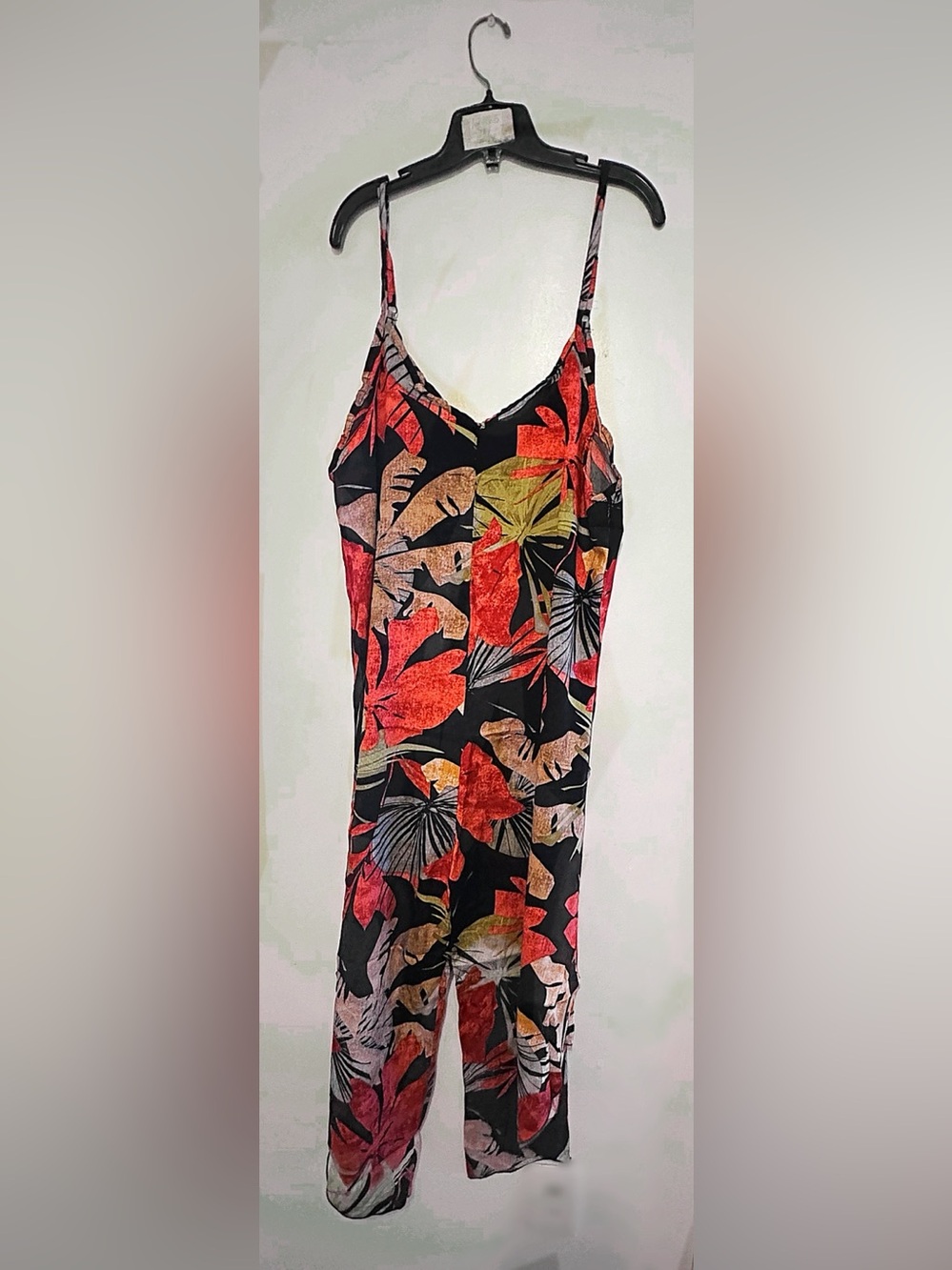 Tropical Floral Jumper in Black with Red & Olive Leaves